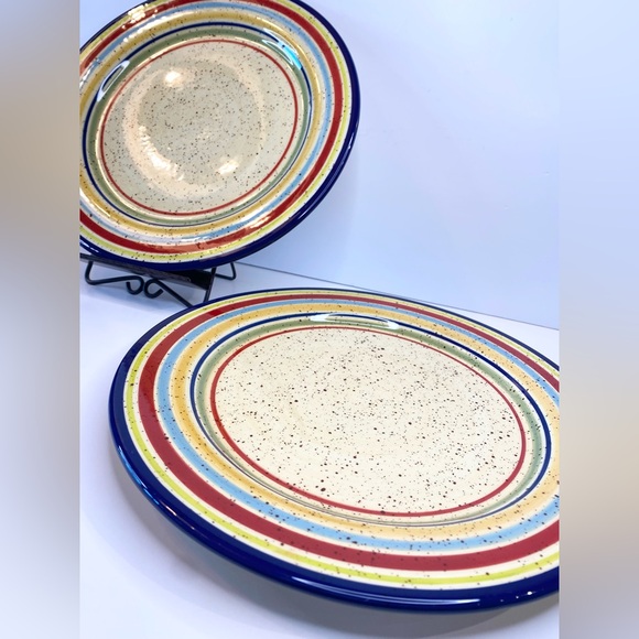 Vintage Pfaltzgraff Plates Sedona Handpainted 12” Chop Plates Large Stoneware - Picture 3 of 6